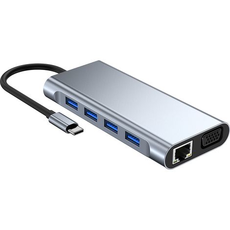 1 adaptateur hub USB-C 11 en 1, pour MacBook Pro et iPad, avec ports HDMI, USB-A, SD/Micro-SD, RJ45, USB-C PD (1/5)