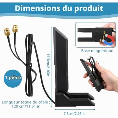 WLAN Antenne WiFi 6E Carte PC Tri-Bande 2.4/5/6GHz avec Base Magnétique  pour Ordinateurs de Bureau Périphériques Gaming Routeur ASUS PCs Routeurs MSI B650 B760 B550 2.4g/5g/5.8g/6g WLAN Amplifiers (1/4)