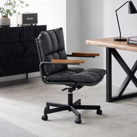 Sedia da ufficio girevole, ergonomica, regolabile in altezza, in pelle sintetica e metallo nera (1/5)