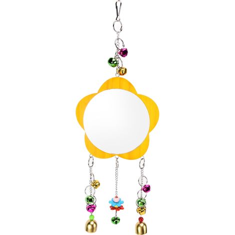 Miroir en bois en forme de poule, avec clochette, idéal pour jouer avec les poules et les perruches. (1/5)