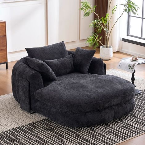 Canapé-Lit revêtement chenille Couchage d'Appoint format chaise longue surdimensionné design effet nuage assise de lecture (1/5)