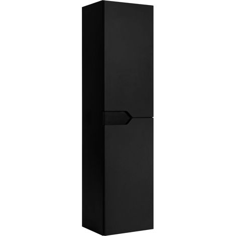 Furnidea - Meuble colonne de salle de bain suspendu MODERN noir 36 x 136 cm - 2 portes, façade lisse (1/5)