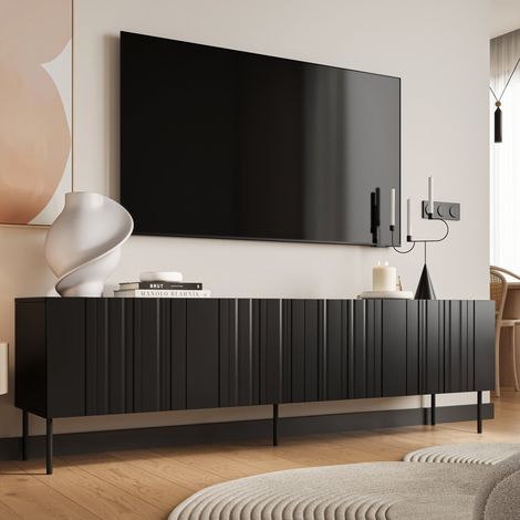 Sospiro TV-Ständer, Wohnzimmer-Sideboard mit vier Flügeltüren und vier Innenfächern, vom Boden abgehoben, 201x42 H60 cm, schwarz (1/4)
