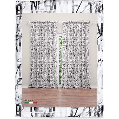 TENDA moderna SCRITTE cm.160X300 confezionata MADE in ITALY misto lino