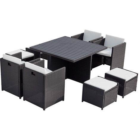 Table et chaise 8 places encastrables alu résine noir-blanc SUNSET (1/3)