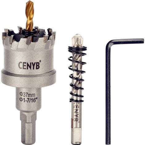 Metal Hole Saw 1-7/16" (37mm) with Tungsten Carbide Tipped with 2 Titanium Pilot Drills - Ideal for Hard Metals, Stainless Steel, Iron, Aluminium Alloy, Wood and Plastic (1/5)