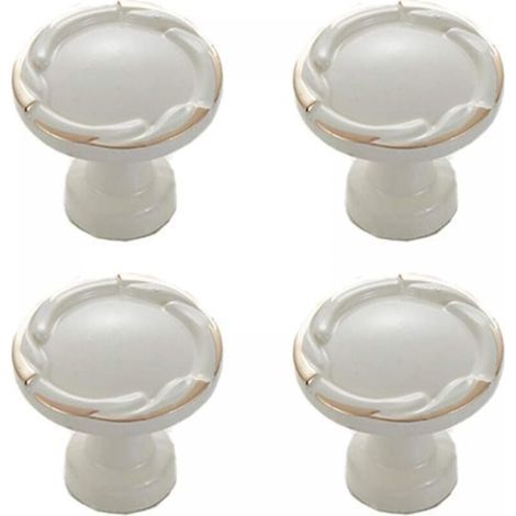 Set of 4 Simple Vintage Decorative Round Cabinet Knobs (Single Hole White) (1/5)