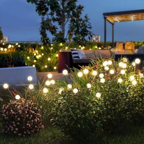 Lot de 4 lampadaires solaires 6 LED, version améliorée, lampes solaires lucioles d'extérieur étanches, haute flexibilité, lampes oscillantes pour jardin, pelouse, patio, décoration, blanc chaud (1/4)