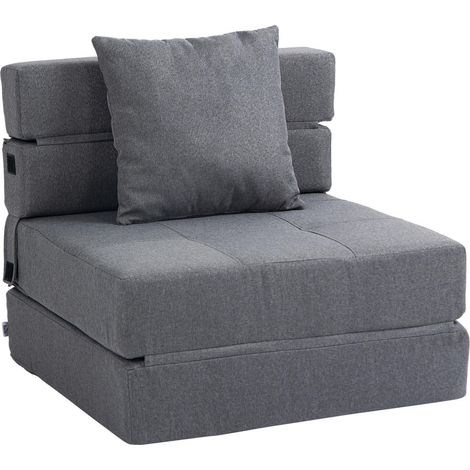 Gain de Place et Lit d'Appoint Fauteuil Convertible 1 Place au Sol Pliable Rembourrage Mousse avec Coussin 70x70x61cm Gris (1/5)