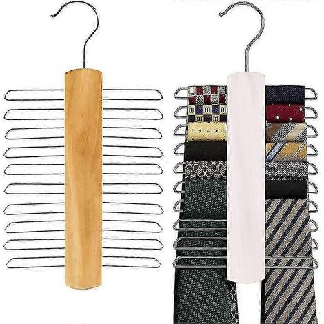 2 pièces (23 cm) cintre à crochet à cravate, cintre porte-cravate, cintre à cravate en bois, porte-écharpe, pour foulards, ceintures, cravates et accessoires (2 couleurs) (1/5)