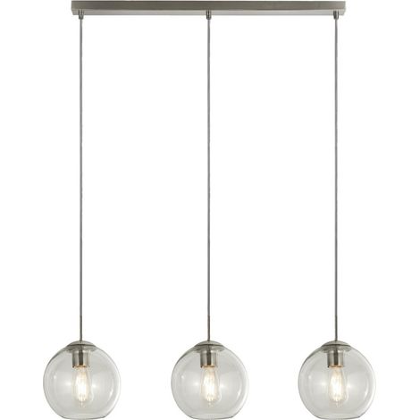 Balls 3Lt Suspension barre metal Chrome avec verre transparent E14 3x60w Lg 81cm (1/2)