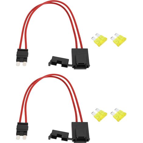 Lot de 2 connecteurs porte-fusibles de voiture 32V 20A 16AWG fil d'extension robuste porte-fusible central pour véhicule avec 4 fusibles 20A pour ATM/APM (23cm, standard) (1/5)