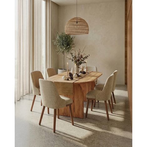 Liro beige - Lot de 2 chaises repas en tissu beige pieds en bois (1/5)