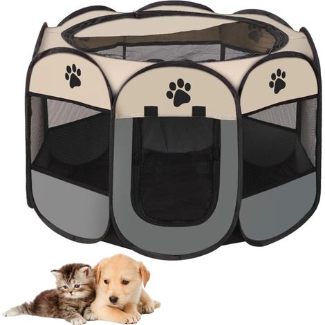 Parc Pliable pour Animaux de Compagnie,Octogonal Portatif Souple pour Animaux Domestiques,Parc Chien en Tissu Oxford Imperméable,pour Chien,Chat,Lapin,Intérieur et Extérieur,Gris (1/5)