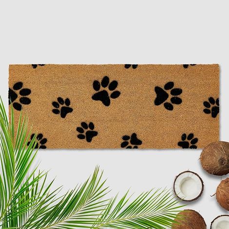 Paillasson Empreintes de Pattes Coco 40 x 100 cm Naturel - Tapis Coco pour l'extérieur et l'intérieur - Paillasson antidérapant et résistant (1/5)