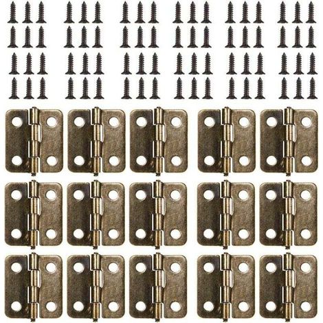 Bisagra plana de 18 x 15 mm, 50 piezas, minibisagra retro en bronce antiguo, duradera y resistente, con 200 tornillos para caja, joyero, armario, accesorios de bricolaje (bronce).