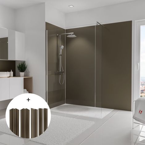 Panneau mural Taupe, revêtement pour douche et salle de bain, DécoDesign COULEUR, Schulte, Lot de 3 panneaux muraux 90 x 210 cm + 5 profilés taupe