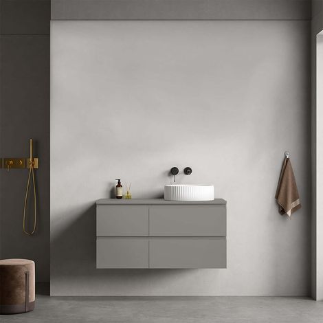 Mobile bagno sospeso reversibile 100 cm Grigio Londra per Lavabo d'appoggio Senza Specchio - Fiji Paint Top