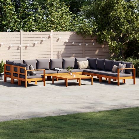 vidaXL Salon de jardin avec coussins 9 pcs bois massif d'acacia