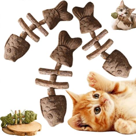 Friandises à mâcher chat herbe à chat & vigne argentée jouet dentaire naturel poisson arête bois lot de 3 saveur baies de galle (1/5)