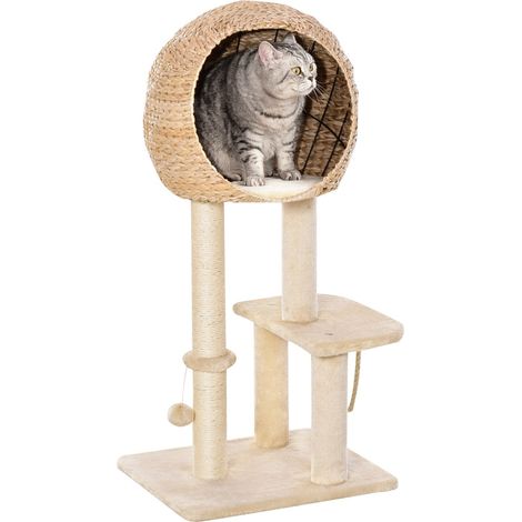 Katzenbaum Kratzbaum Kätzchen Möbel Mit Katzenhöhle, Ballspielzeug, Sisal, Weiche Plüsch, Beige, Höhe 100 Cm (1/5)