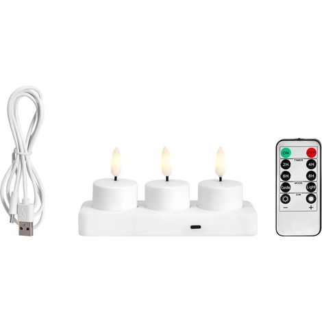 Lot de 3 bougies chauffe-plat LED rechargeables blanc télécommande USB-C effet flamme - Markslojd