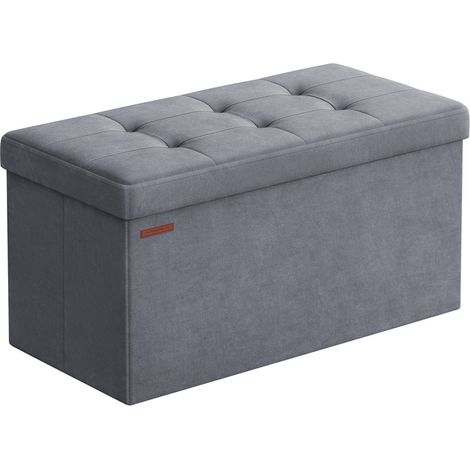 SONGMICS Banc de Rangement, Pouf en Velours, avec Couvercle, avec 2 Boîtes, 38 x 76 x 38 cm, Capacité de Charge 300 kg, pour Couloir, Salon, Chambre, Gris Ardoise (1/5)