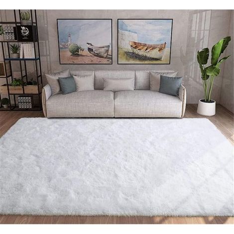 Tapis Moelleux de Salon Moelleux Modernes adaptés à la Chambre à Coucher des Enfants décor à la Maison de la Chambre à Coucher décoration intérieure Tapis Ultra Doux (Blanc, 80x120cm) (1/3)