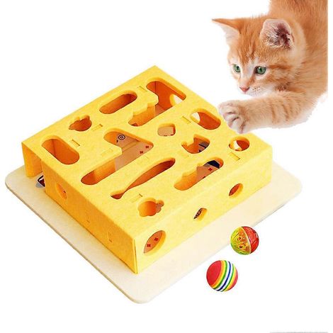 Boîte à jouets interactive pour chats - Jeu d'entraînement amusant pour chats d'intérieur, labyrinthe résistant aux griffures avec clochette et balles arc-en-ciel pour toutes les tailles (1/4)