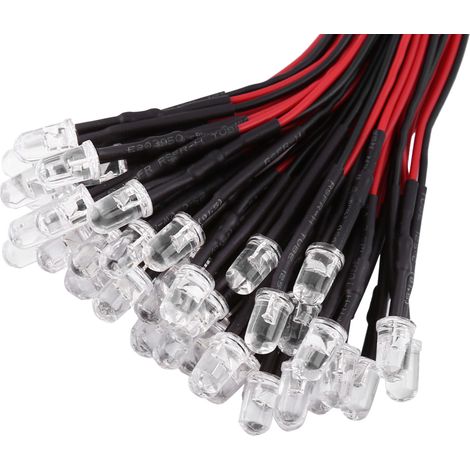 50 pièces diodes LED 5mm pré-câblées 12V CC à diffusion lente multicolores éclairage clignotant (8) (1/4)
