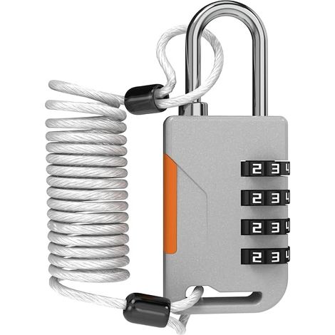 Cadenas à code 4 chiffres avec câble rétractable , cadenas de ski, cadenas à câble combiné pour snowboard, bagages de voyage, casier de gym (1/5)