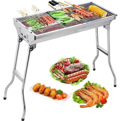 1 Barbecue Charbon Pliable, Grille Acier Inoxydable, Portable Camping Jardin, Pour 5-10 Personnes
