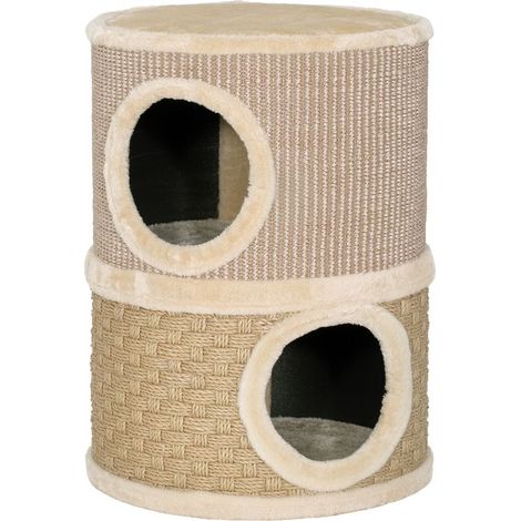 Bucket scraper for cat, in sisal natural, shaft to cat and algues recouverts of plush, 35,5 x 35,5 x 49 cm, color kaki/coffee (1/5)