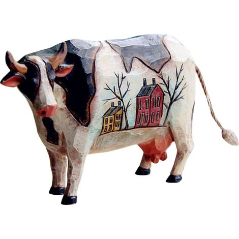 Dekorative Kuh Skulptur aus Kunstharz mit Filigranem Design