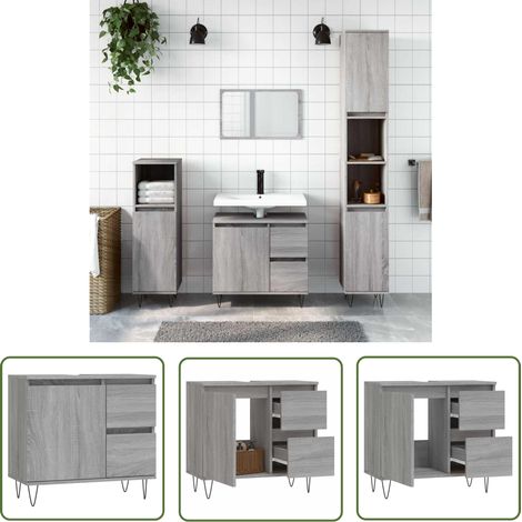 The Living Store Armoire de bain sonoma gris 65x33x60 cm bois d'ingénierie - Meuble De Salle De Bain - Armoire De Salle De Bain - Rangement Salle De Bain - Commode Salle De Bain - Design Industriel (1/5)
