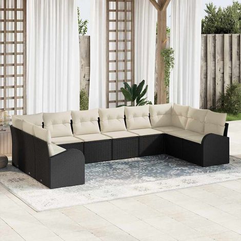 vidaXL Set di divani 10 pcs Nero polyrattan (1/5)