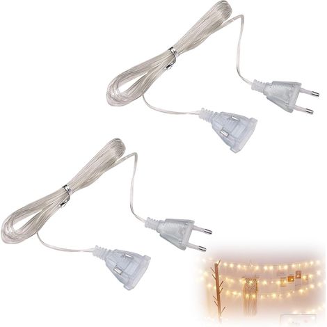 2PCS Câble D'extension Transparent, Rallonges Électriques 5m Rallonge Électrique Transparente Rallonge Electrique Fil Plat Câble d'alimentation Fin 220V pour Lanternes LED et Utilisation Extérieure (1/5)