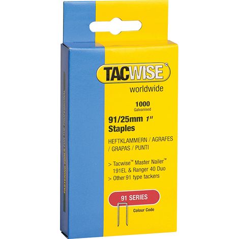 91 Narrow Crown Staples 25Mm - Electric Tackers Pack 1000 (1/2)