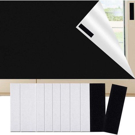 Tissu occultant pour fenêtre de toit - Protection solaire - Film occultant - Sans perçage - Avec bandes adhésives pour fenêtre - 150 x 200 cm - Avec fermeture Velcro - Noir (1/4)