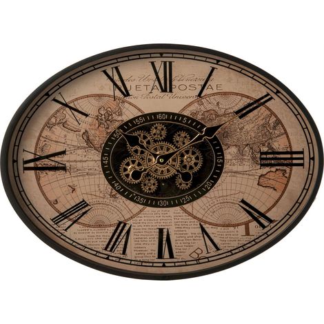 Horloge murale ovale esprit atelier - noir et beige (1/4)