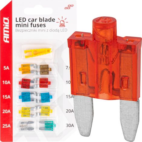 Mini fusibles automobiles avec diode LED, lot de 10, amio-04340 (1/5)