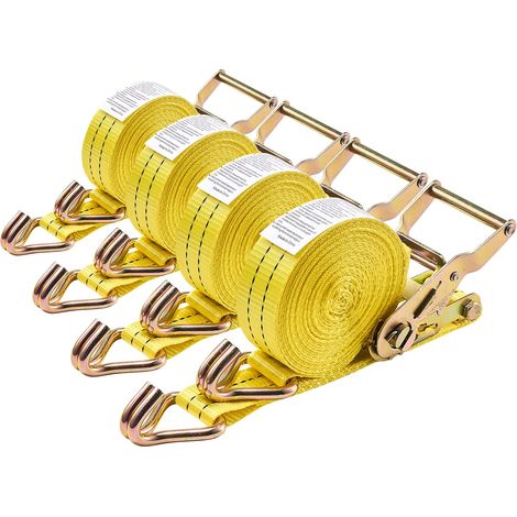 Sangle à Cliquet 3,8 cm x 6 m Sangle d'Arrimage Lot de 4 Sangles de Chargement Fixation pour Déménagement Remorques Motos Kayaks Toit Voiture, avec Crochet Double J Résistance à Rupture 2000 kg (1/5)