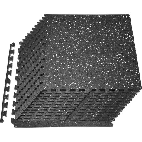 VEVOR Esterilla Puzzle 24 Piezas de 610 x 610 x 14 mm, Suelo Gimnasio de Goma EVA Alta Densidad, Colchoneta de Ejercicios con Puntos Blancos Antideslizante Antigolpe Antiruido para Equipo Pesado, Casa (1/5)