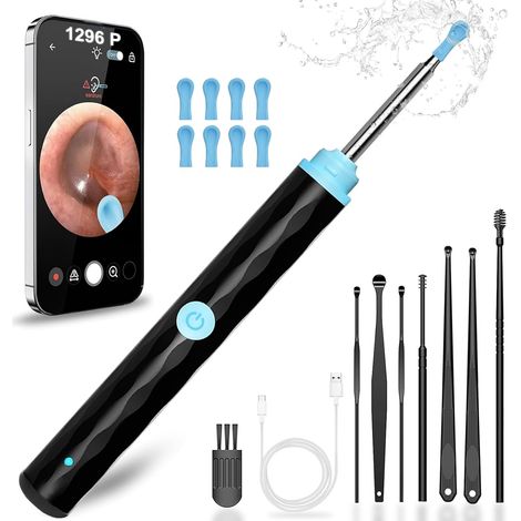 1 Kit extraction cérumen,Caméra 1296P,6 LED lumière froide,Outils multiples,Compatible iOS Android (1/5)