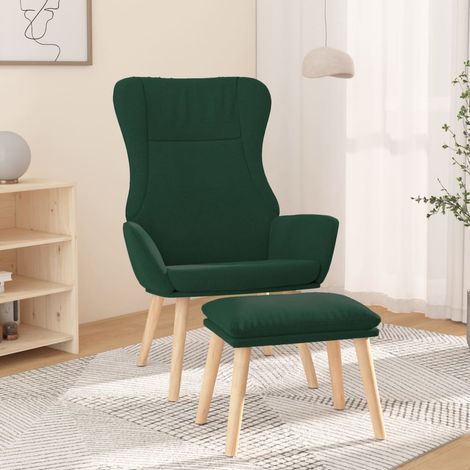 Chaise de relaxation avec repose-pied Chaise scandinave Chaise de salon Vert foncé Tissu 97728 (1/5)