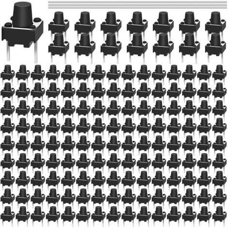 FITLAB-Lot de 150 mini-interrupteurs tactiles à bouton-poussoir momentané à 2 broches, 6 x 6 x 7 mm, kit combiné marche/arrêt avec fil à souder pour panneau, circuit imprimé, appareil photo (1/5)