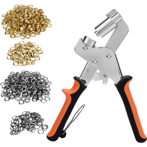 Juego de perforadoras de ojales con 500 ojales metálicos (10 mm de diámetro interior), juego profesional de perforadoras de ojales para cuero, tela, lona y cortinas de PVC -Crezuo