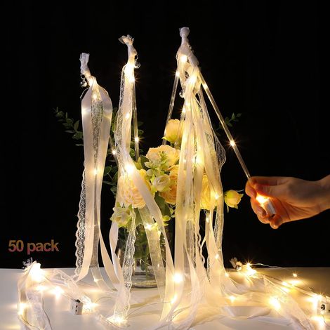 50 Stück Lichterketten in Zauberstabform mit LEDs und Feenband Warmes, leuchtendes Licht für Hochzeiten, Partys und Geburtstage (1/5)