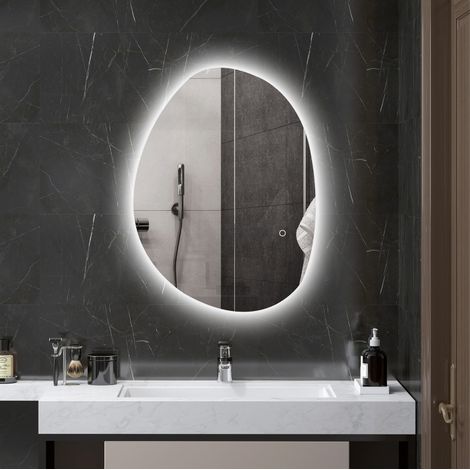 Espejo LED asimétrico 70x50 cm de vidrio plateado antivaho para baño -FLORAGRACE (1/5)