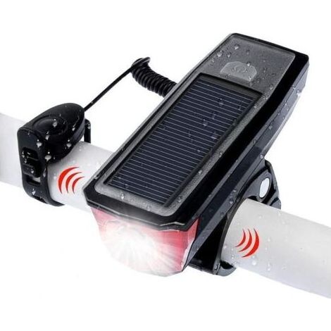 Phare de vélo, lampe frontale solaire rechargeable par USB à 4 modes avec sonnette pour une sécurité accrue. (1/5)